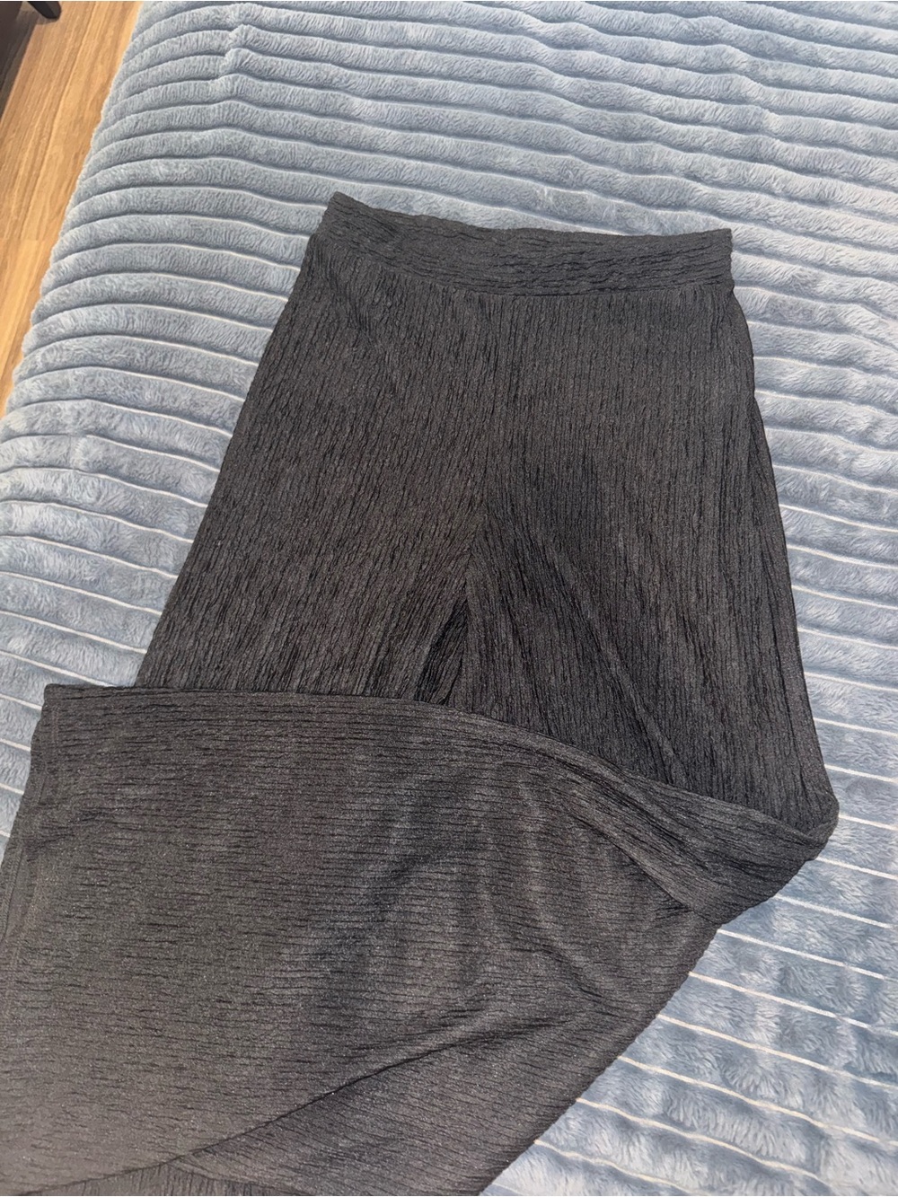 Black Plissé Pleated Wide-Leg Pants